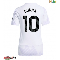 Camiseta Manchester United Matheus Cunha #10 Visitante Equipación para mujer 2025-26 manga corta